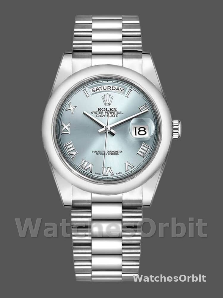 Rolex Day-Date 118206 Ice Blue Roman Numeral Dial 36mm Unisex Replica Watch