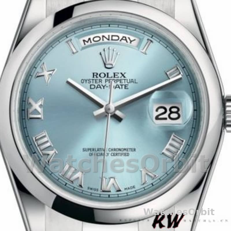 Rolex Day-Date 118206 Ice Blue Roman Numeral Dial 36mm Unisex Replica Watch
