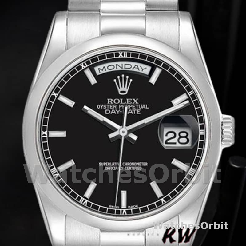 Rolex Day Date 118206 Platinum Black Dial 36mm Unisex Replica Watch