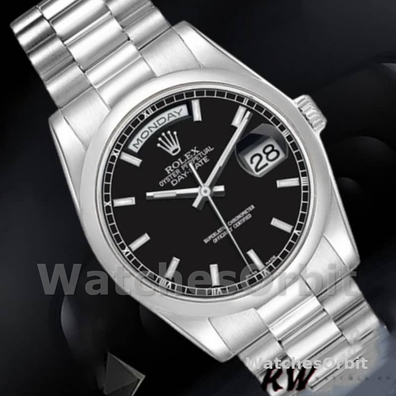 Rolex Day Date 118206 Platinum Black Dial 36mm Unisex Replica Watch