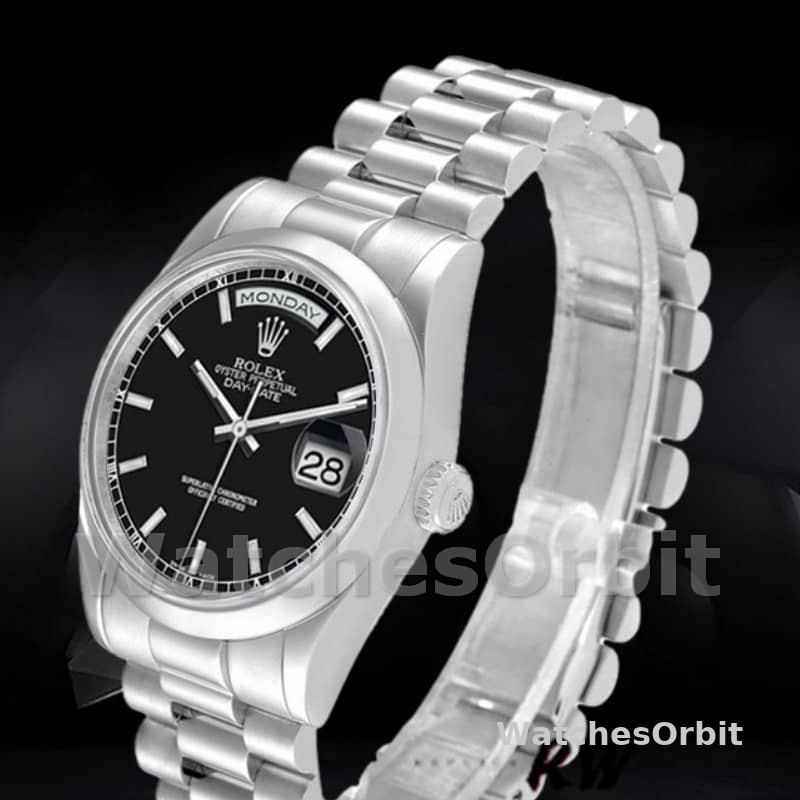 Rolex Day Date 118206 Platinum Black Dial 36mm Unisex Replica Watch