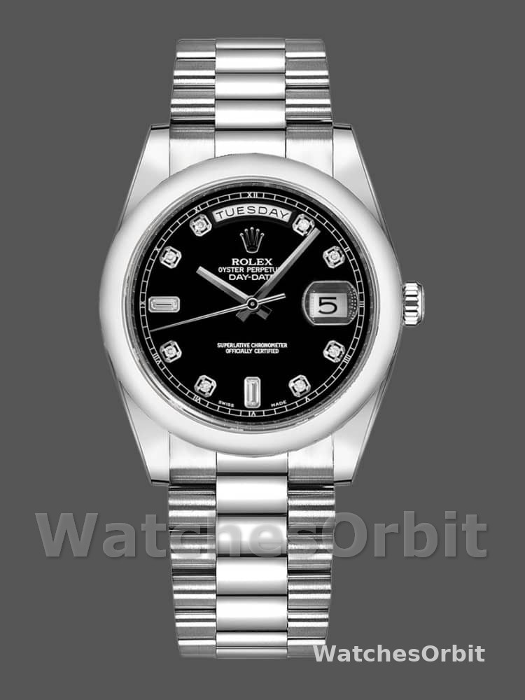 Rolex Day Date 118206 Platinum Black Diamond Dial 36mm Unisex Replica Watch