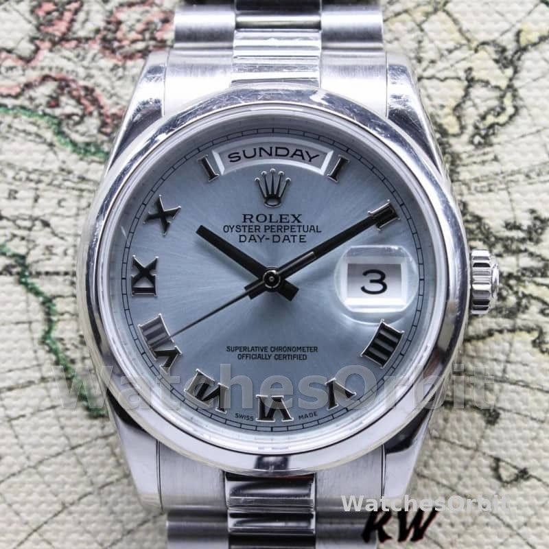 Rolex Day Date 118206 Platinum Ice Blue dial 36mm Unisex Replica Watch