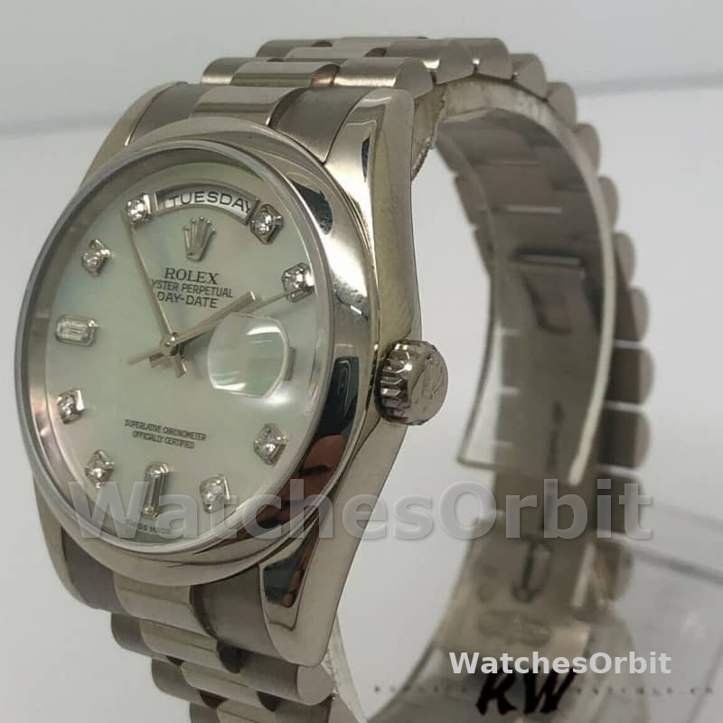 Rolex Day-Date 118206 Platinum White Mother of Pearl Diamond Dial 36mm Unisex Replica Watch