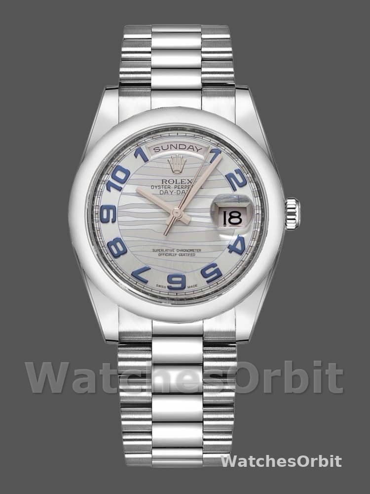 Rolex Day Date 118206 Wave Pattern Ice Blue Dial Arabic Numerals 36mm Unisex Replica Watch