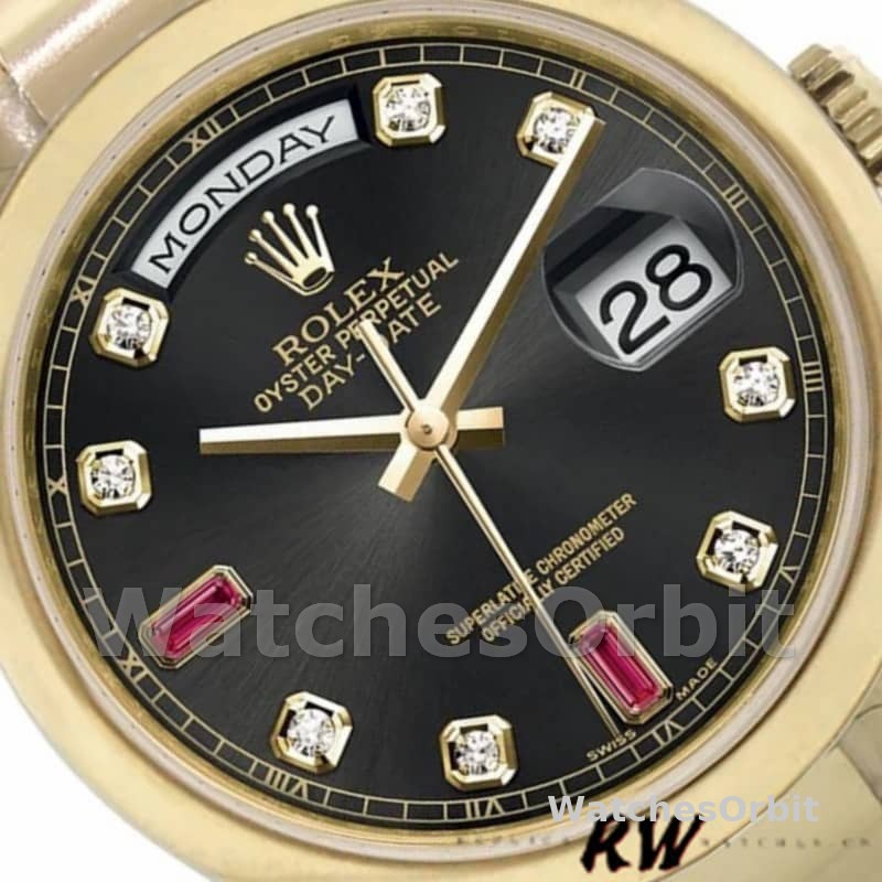 Rolex Day-Date 118208 Black Diamond Dial Yellow Gold case 36mm Unisex Replica Watch