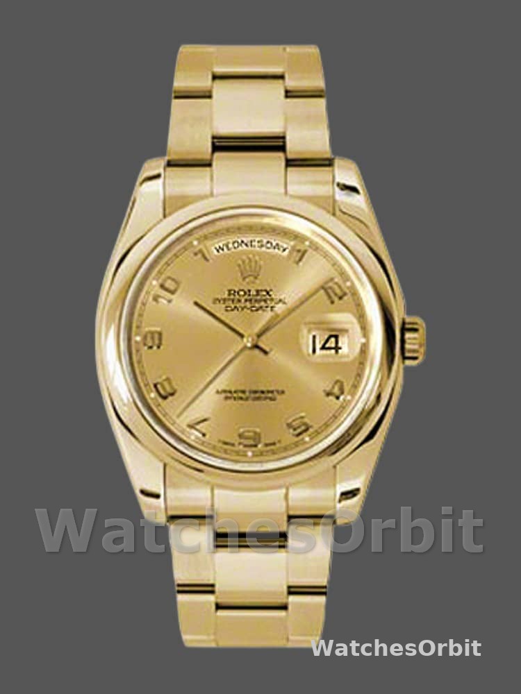 Rolex Day-Date 118208 champagne dial Arabic Numeral Hour Markers 36mm Unisex Replica Watch