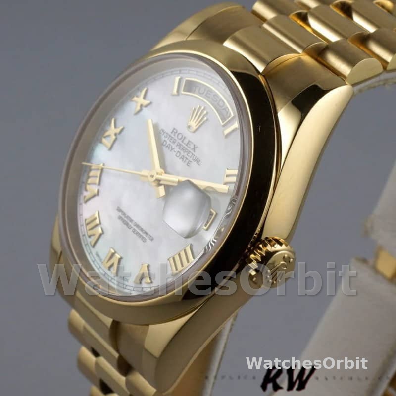 Rolex Day-Date 118208 Mother of Pearl Roman Numeral Dial 36mm Unisex Replica Watch