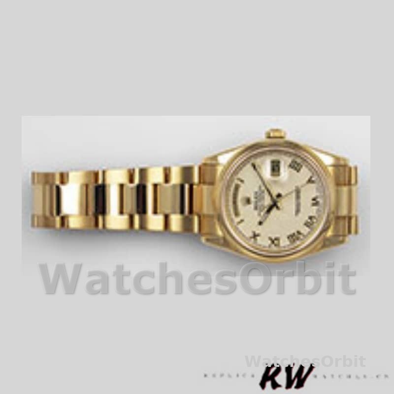 Rolex Day-Date 118208 Roman Numeral Pyramid Ivory Dial 36mm Unisex Replica Watch