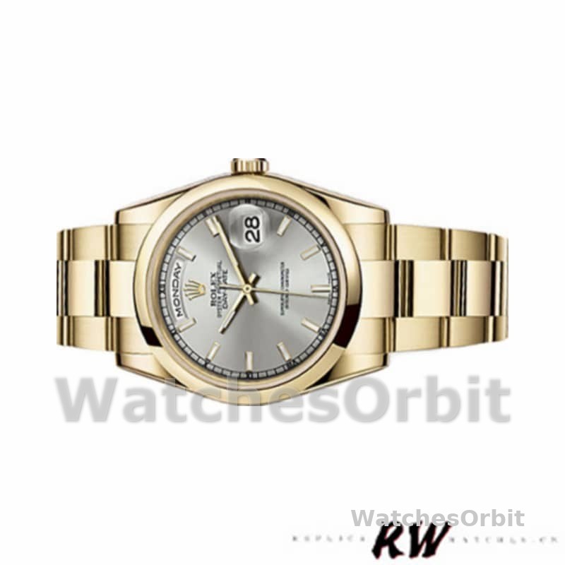 Rolex Day-Date 118208 Silver Dial Yellow Gold 36mm Unisex Replica Watch