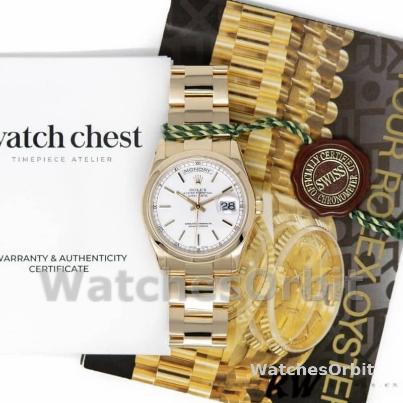 Rolex Day-Date 118208 White Dial Yellow Gold 36mm Unisex Replica Watch