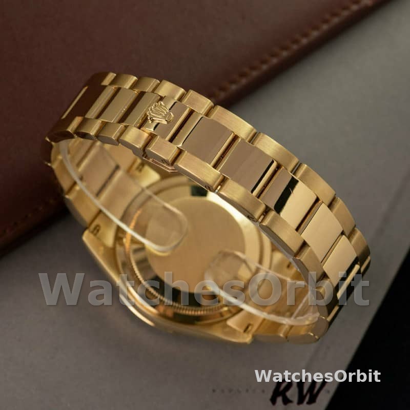 Rolex Day-Date 118208 Yellow Gold Arabic Numeral Wave Champagne Dial 36mm Unisex Replica Watch