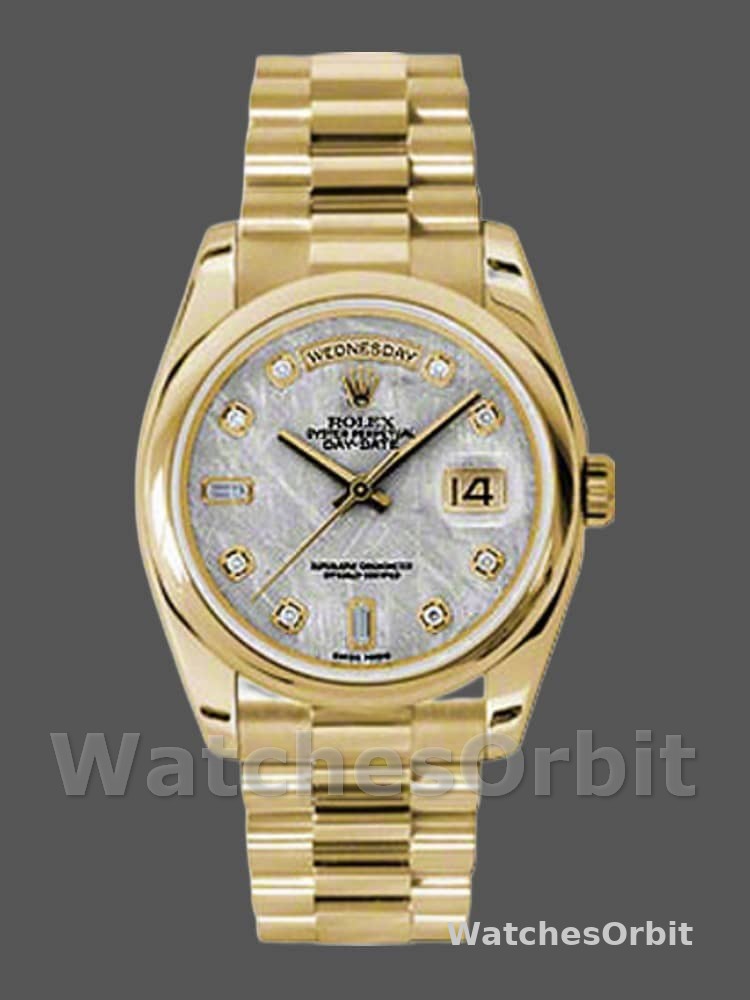 Rolex Day-Date 118208 Yellow Gold Meteorite Grey Diamond Dial 36mm Unisex Replica Watch