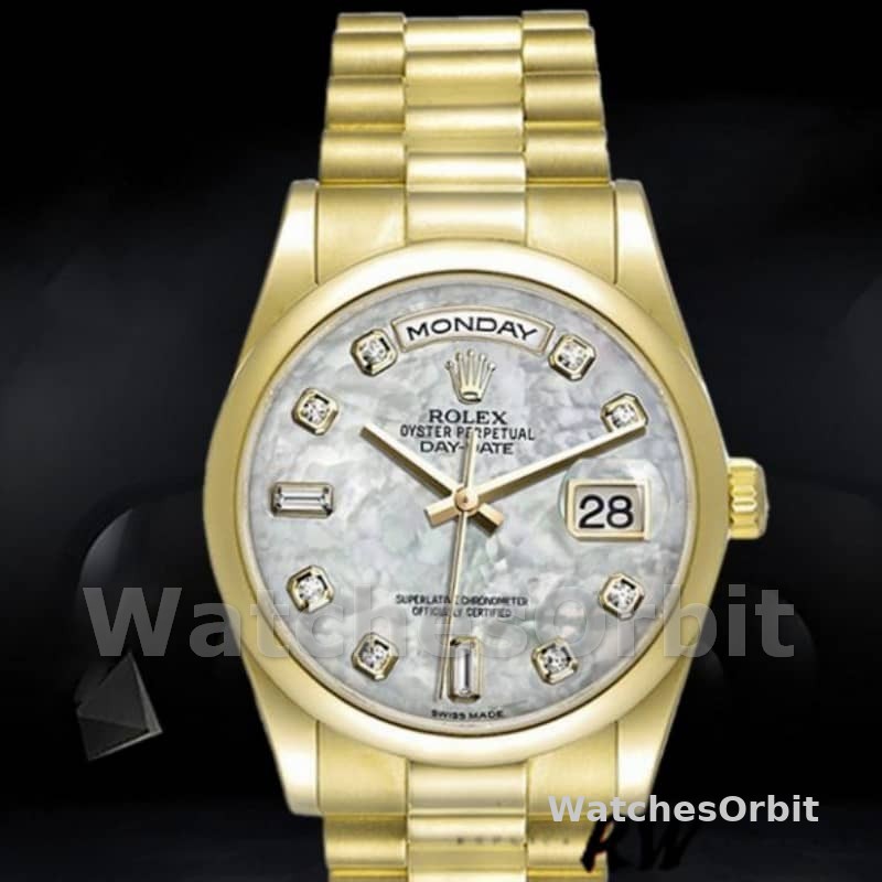 Rolex Day-Date 118208 Yellow Gold Meteorite Grey Diamond Dial 36mm Unisex Replica Watch