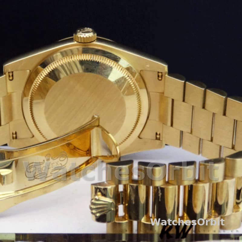 Rolex Day-Date 118208 Yellow Gold Roman Numeral Pyramid Ivory Dial 36mm Unisex Replica Watch