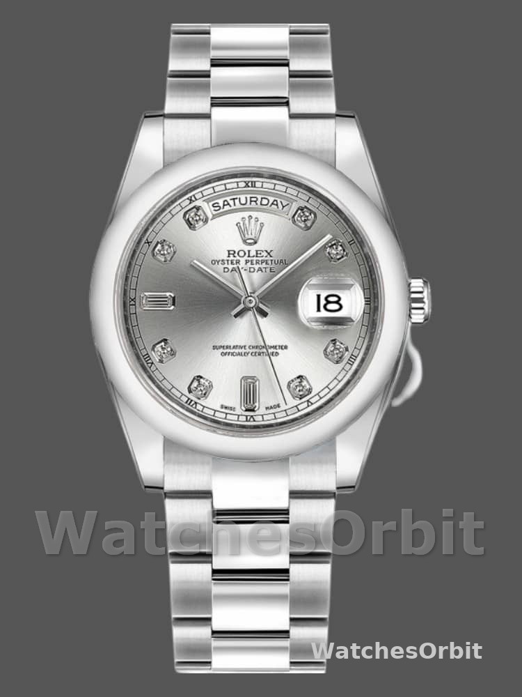 Rolex Day-Date 118209 Silver Diamond Dial Automatic 36mm Unisex Replica Watch