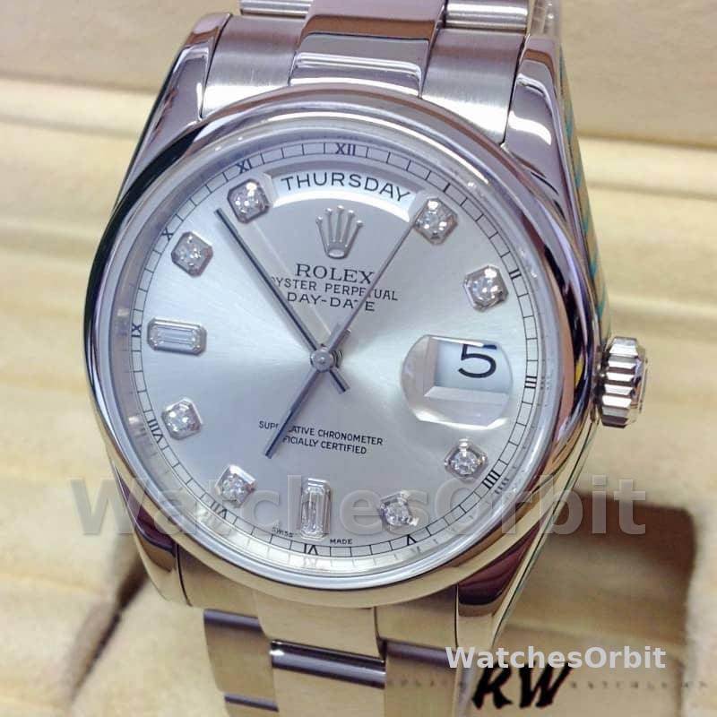 Rolex Day-Date 118209 Silver Diamond Dial Automatic 36mm Unisex Replica Watch