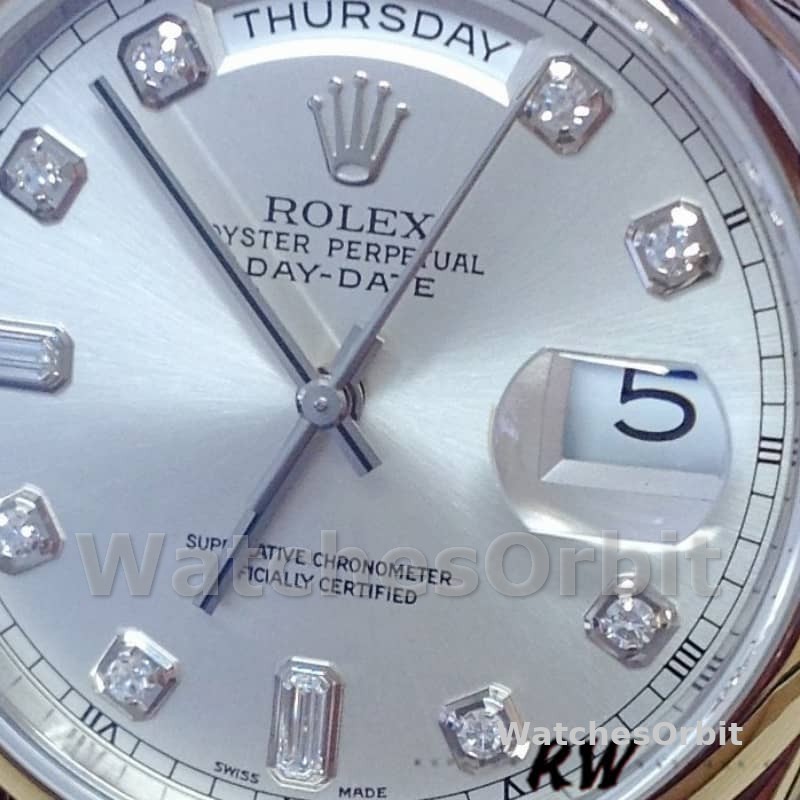 Rolex Day-Date 118209 Silver Diamond Dial Automatic 36mm Unisex Replica Watch