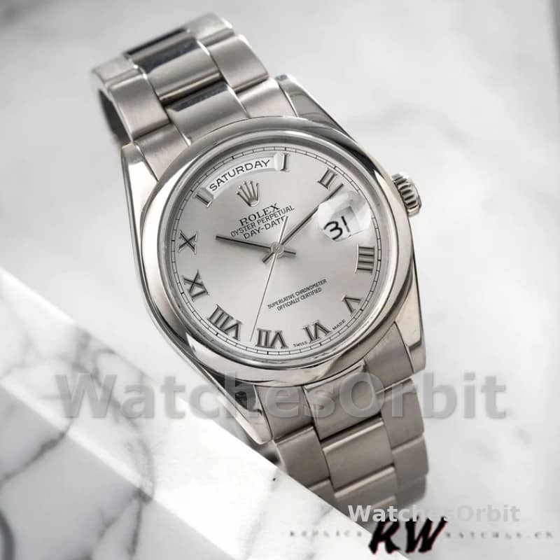 Rolex Day-Date 118209 Silver Roman Numerals Dial Automatic 36mm Unisex Replica Watch