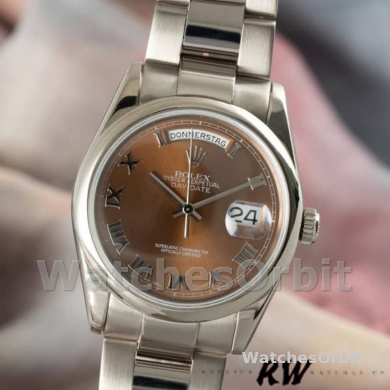 Rolex Day-Date 118209 White Gold Copper Brown Dial 36mm Unisex Replica Watch