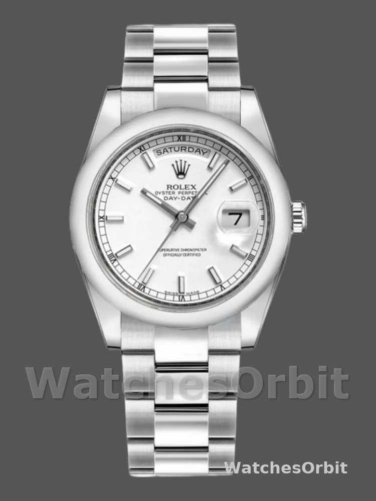 Rolex Day-Date 118209 White Gold Oyster Bracelet White Dial 36mm Unisex Replica Watch
