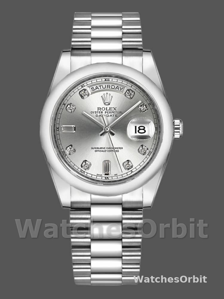 Rolex Day-Date 118209 White Gold Silver Diamond Dial Automatic 36mm Unisex Replica Watch