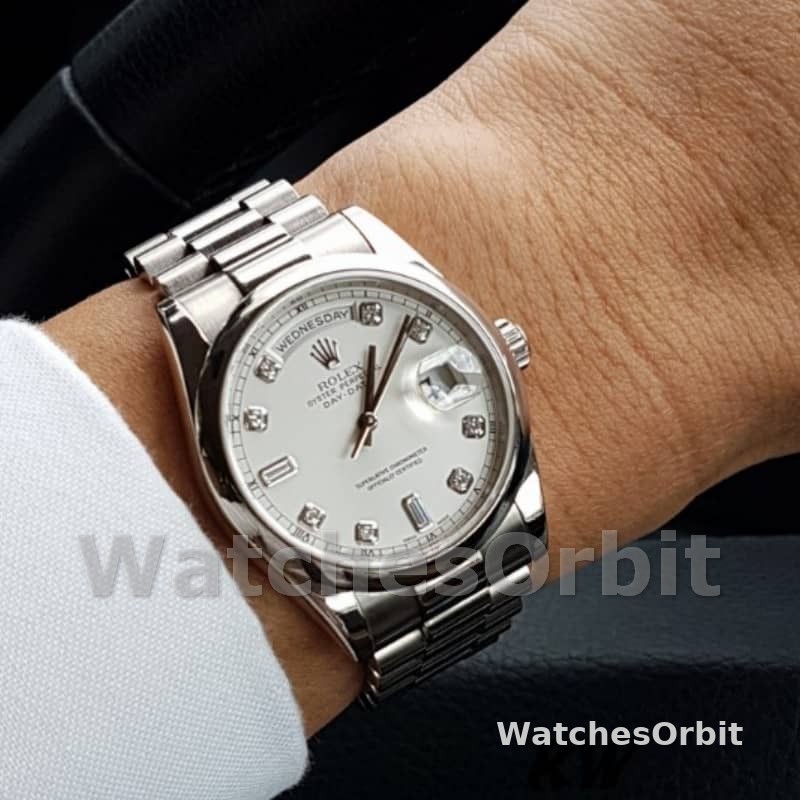 Rolex Day-Date 118209 White Gold Silver Diamond Dial Automatic 36mm Unisex Replica Watch