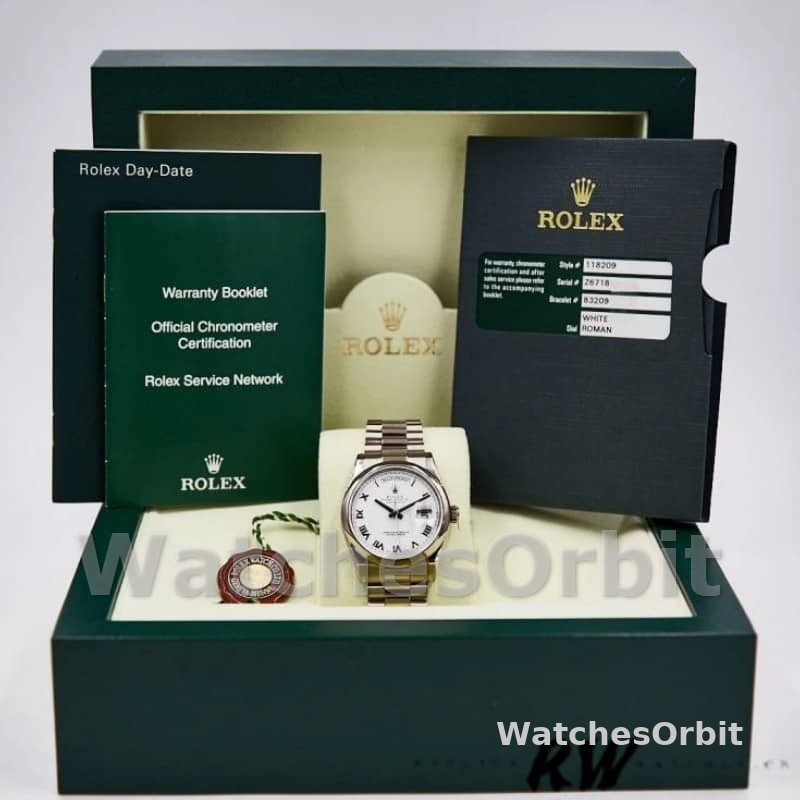 Rolex Day-Date 118209 White Gold White Dial 36mm Unisex Replica Watch