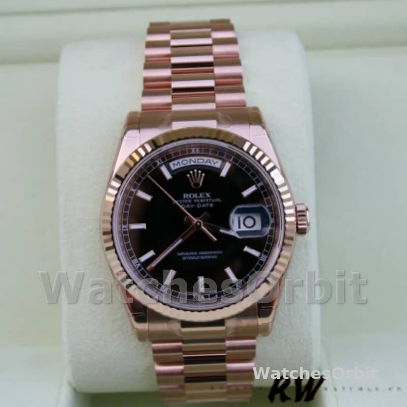 Rolex Day-Date 118235 Black Dial Rose Gold 36mm Unisex Replica Watch