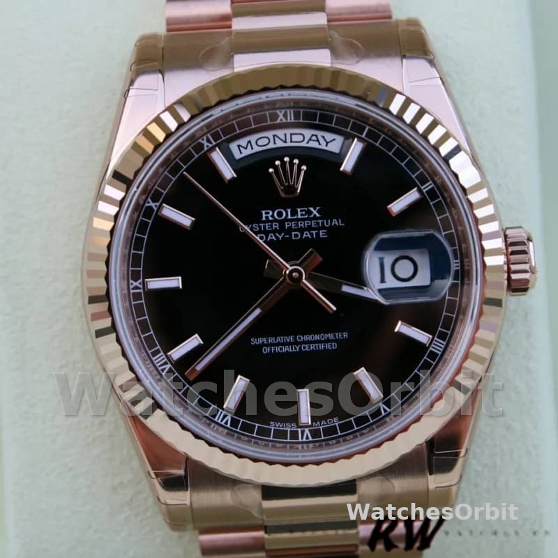 Rolex Day-Date 118235 Black Dial Rose Gold 36mm Unisex Replica Watch