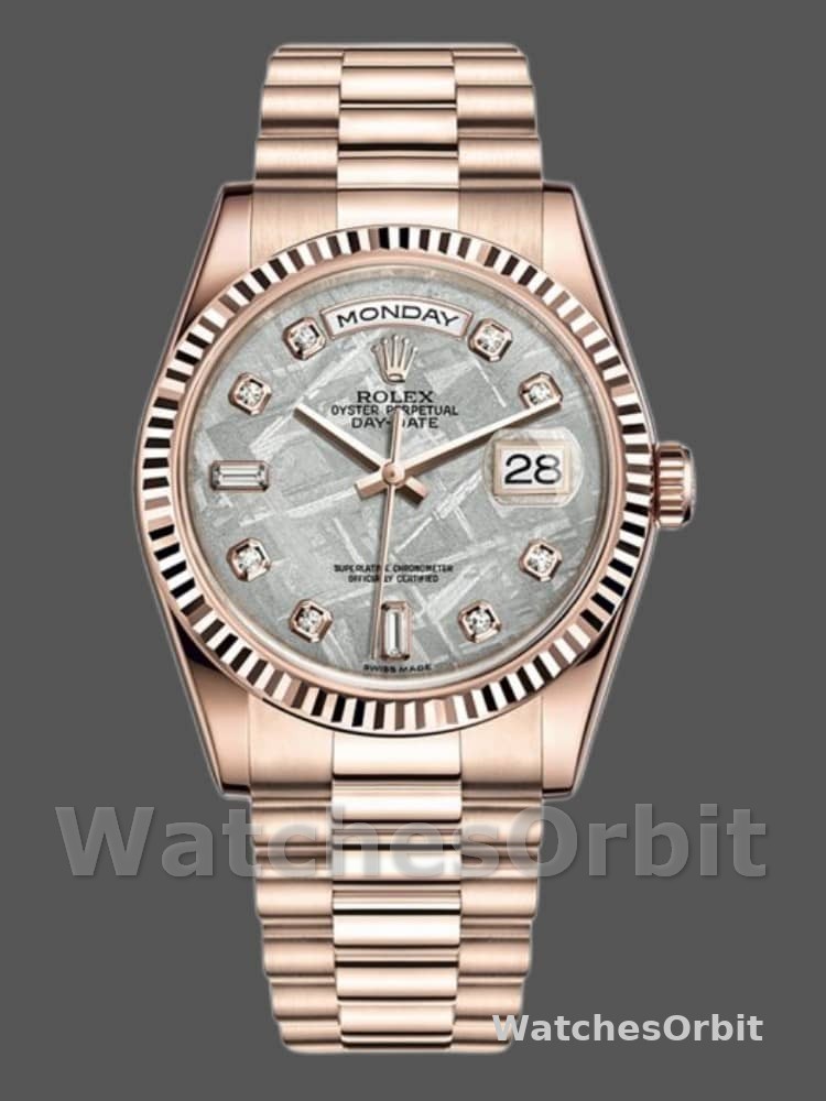 Rolex Day-Date 118235 Everose Gold Meteorite Diamond Dial 36mm Unisex Replica Watch