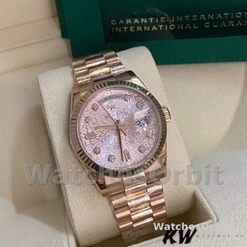 Rolex Day-Date 118235 Everose Gold Pink Jubilee dial 36mm Lady Replica Watch