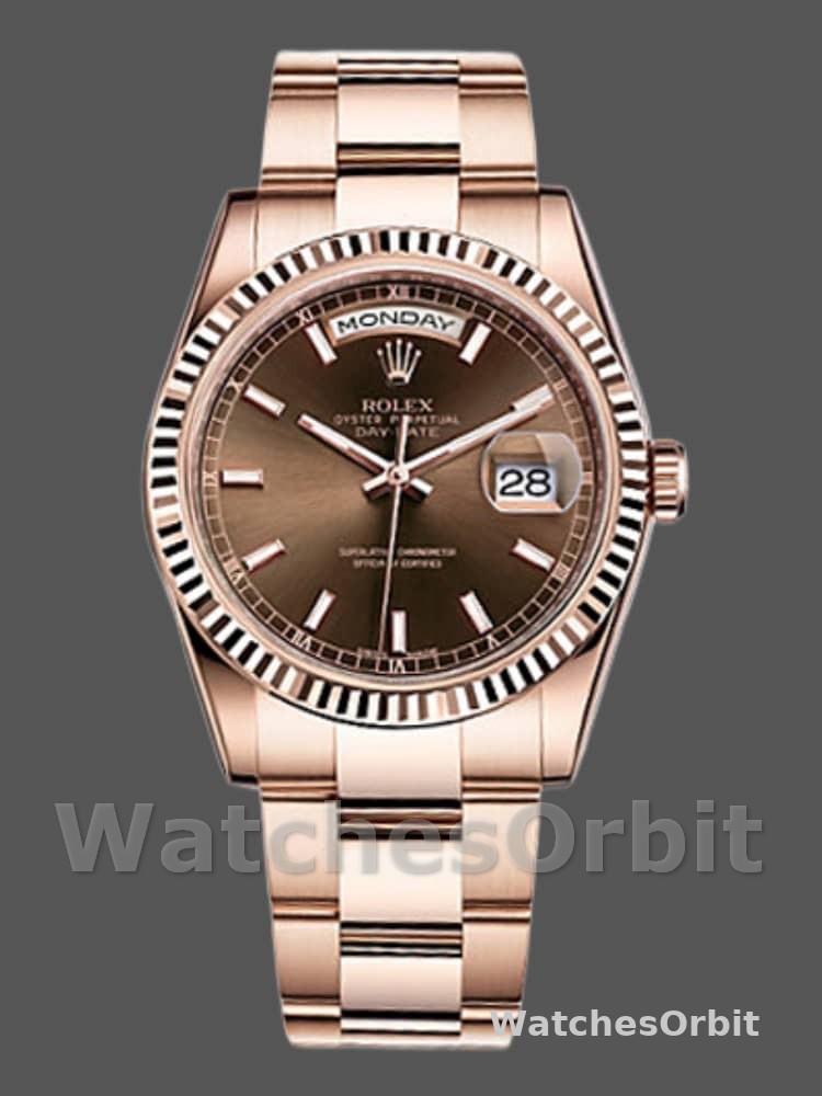 Rolex Day-Date 118235 Fluted Bezel Chocolate Dial 36mm Unisex Replica Watch