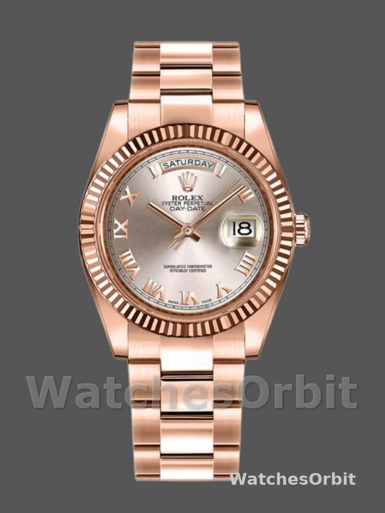 Rolex Day-Date 118235 Pink Roman Numeral dial Fluted Bezel 36mm Lady Replica Watch