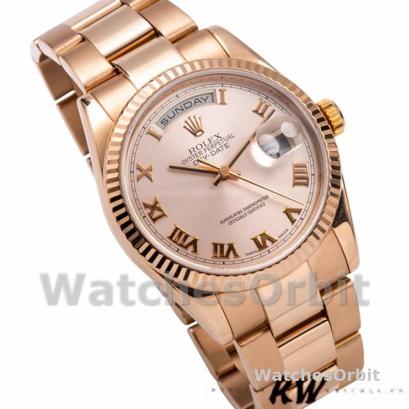 Rolex Day-Date 118235 Pink Roman Numeral dial Fluted Bezel 36mm Lady Replica Watch