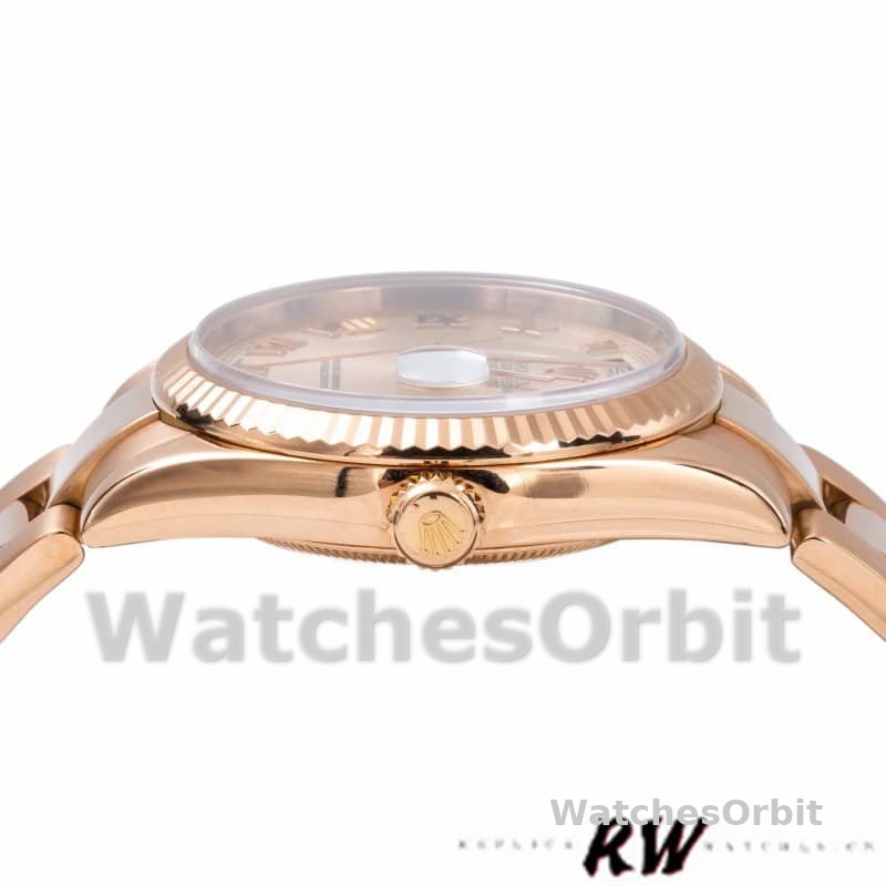 Rolex Day-Date 118235 Pink Roman Numeral dial Fluted Bezel 36mm Lady Replica Watch