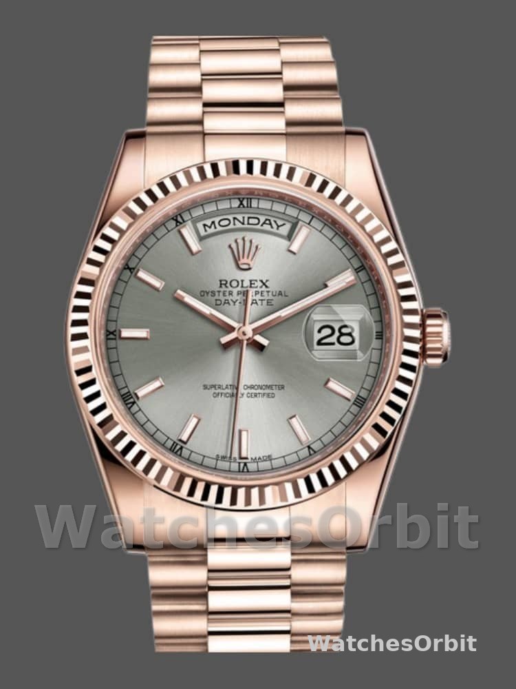 Rolex Day-Date 118235 Rhodium Grey Dial Rose Gold 36mm Unisex Replica Watch