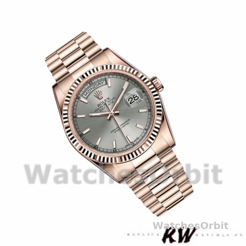 Rolex Day-Date 118235 Rhodium Grey Dial Rose Gold 36mm Unisex Replica Watch