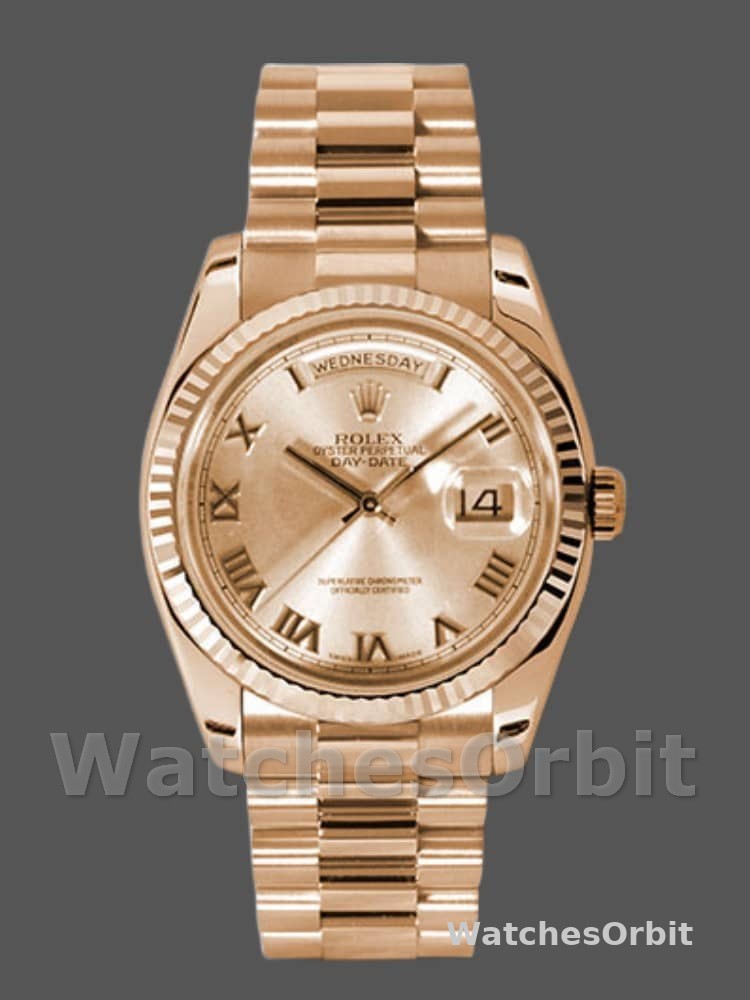 Rolex Day-Date 118235 Rose Champagne Roman Dial 36mm Unisex Replica Watch