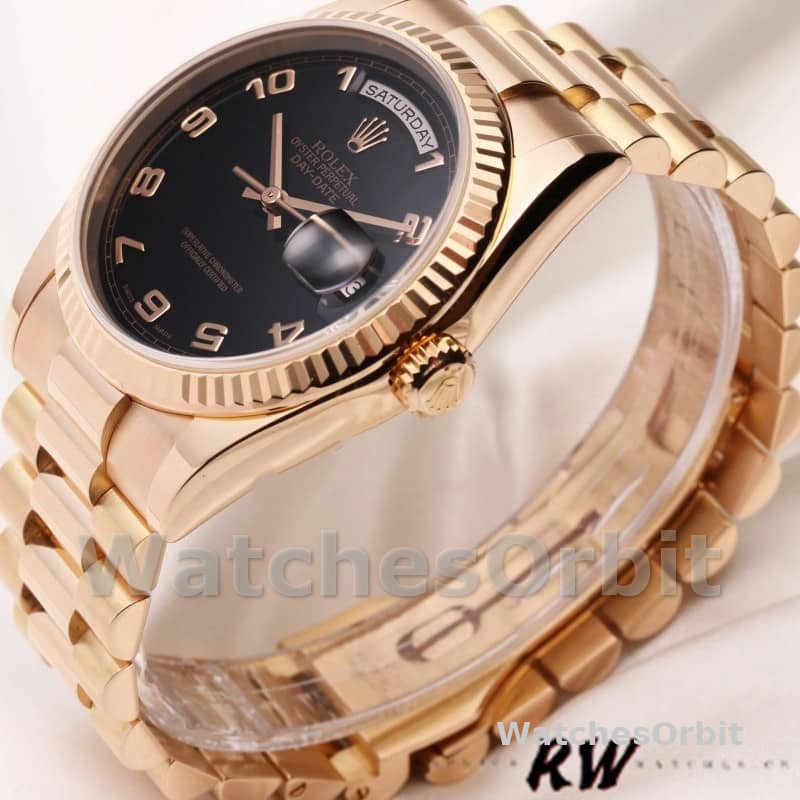 Rolex Day-Date 118235 Rose Gold Black Arabic Dial 36mm Unisex Replica Watch