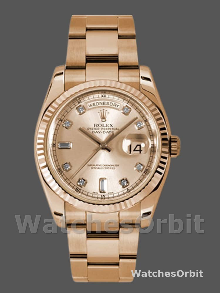 Rolex Day-Date 118235 Rose Gold Champagne Diamond Dial 36mm Unisex Replica Watch