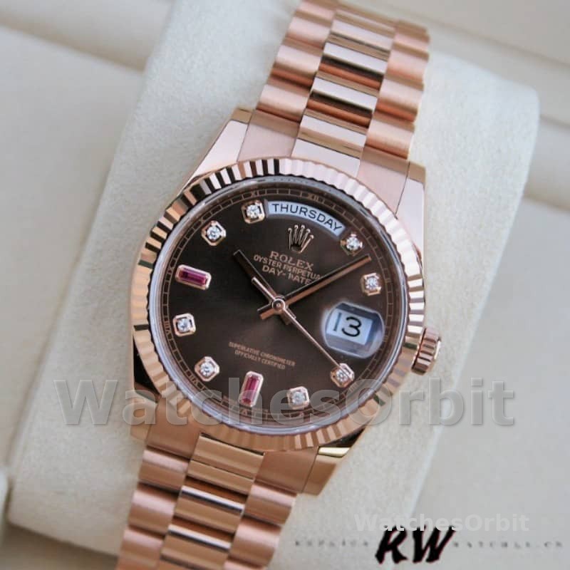 Rolex Day-Date 118235 Rose Gold Chocolate Brown Dial 36mm Unisex Replica Watch