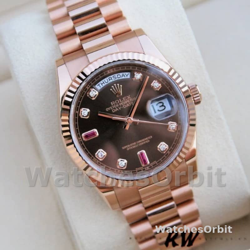 Rolex Day-Date 118235 Rose Gold Chocolate Brown Dial 36mm Unisex Replica Watch