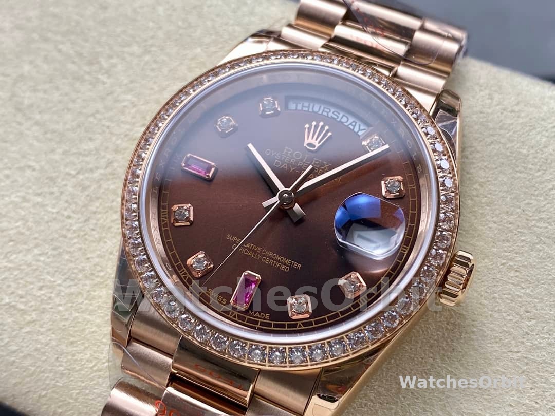 Rolex Day-Date 118235 Rose Gold Chocolate Brown Dial 36mm Unisex Replica Watch