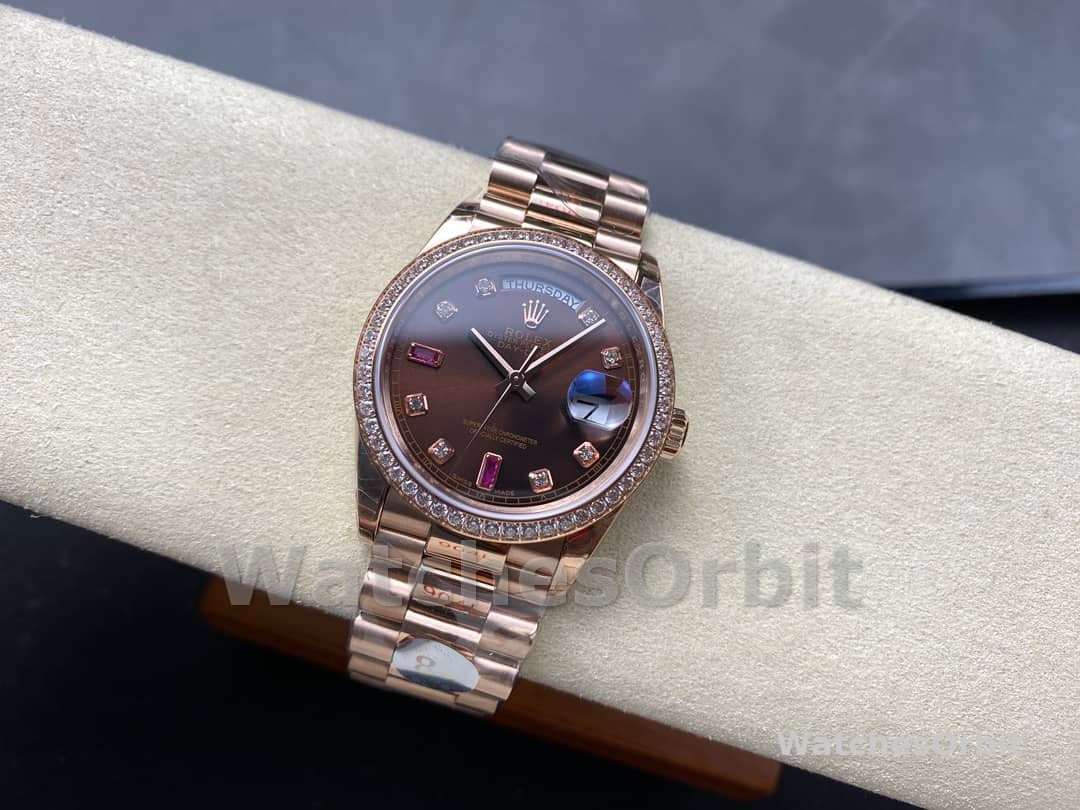Rolex Day-Date 118235 Rose Gold Chocolate Brown Dial 36mm Unisex Replica Watch