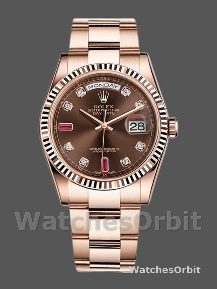 Rolex Day-Date 118235 Rose Gold Chocolate Diamond Dial 36mm Unisex Replica Watch