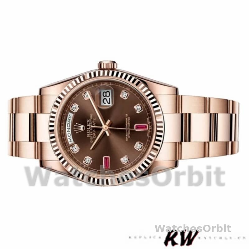 Rolex Day-Date 118235 Rose Gold Chocolate Diamond Dial 36mm Unisex Replica Watch