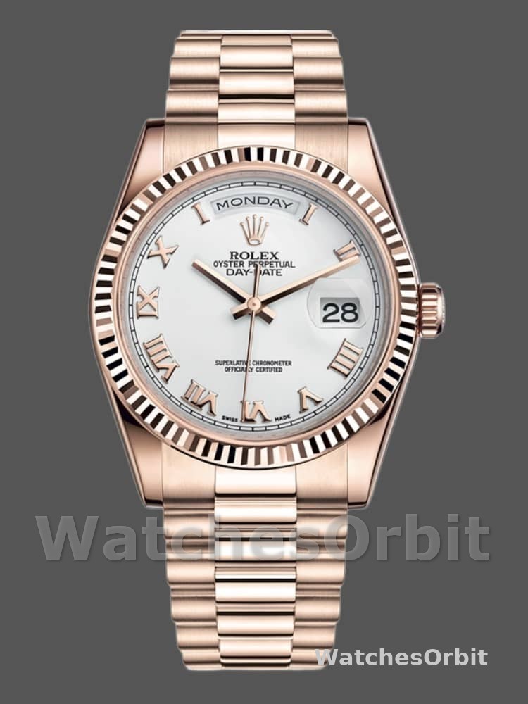 Rolex Day-Date 118235 White Dial Fluted Bezel 36mm Unisex Replica Watch
