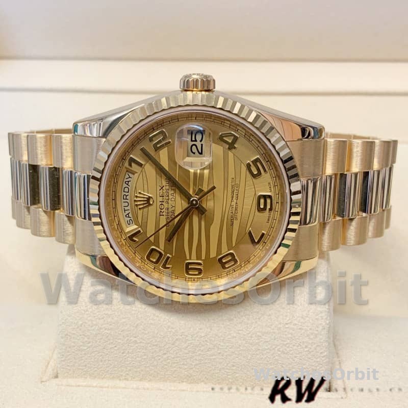 Rolex Day-Date 118238 Arabic Numeral Wave Champagne Dial Yellow gold 36mm Unisex Replica Watch