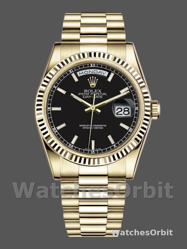 Rolex Day Date 118238 Black Dial Stainless Steel 36mm Mens Replica Watch
